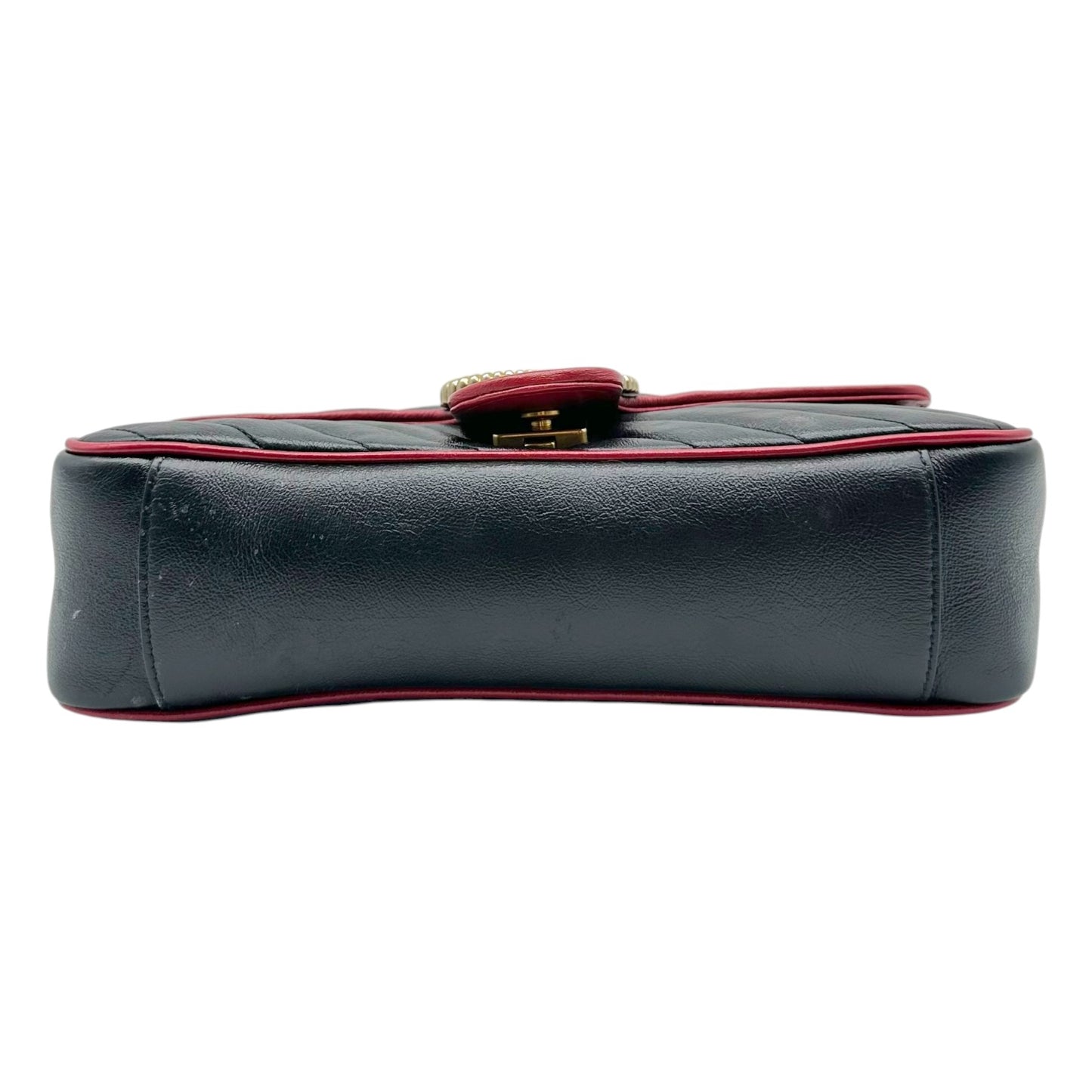 Gucci Black Leather Red Trim Marmot Shoulder Bag