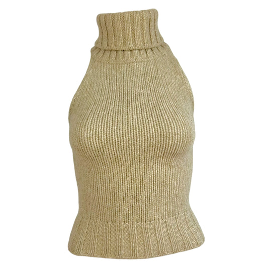 Dolce & Gabbana Oatmeal & Gold Knit Backless Sleeveless Turtleneck Top