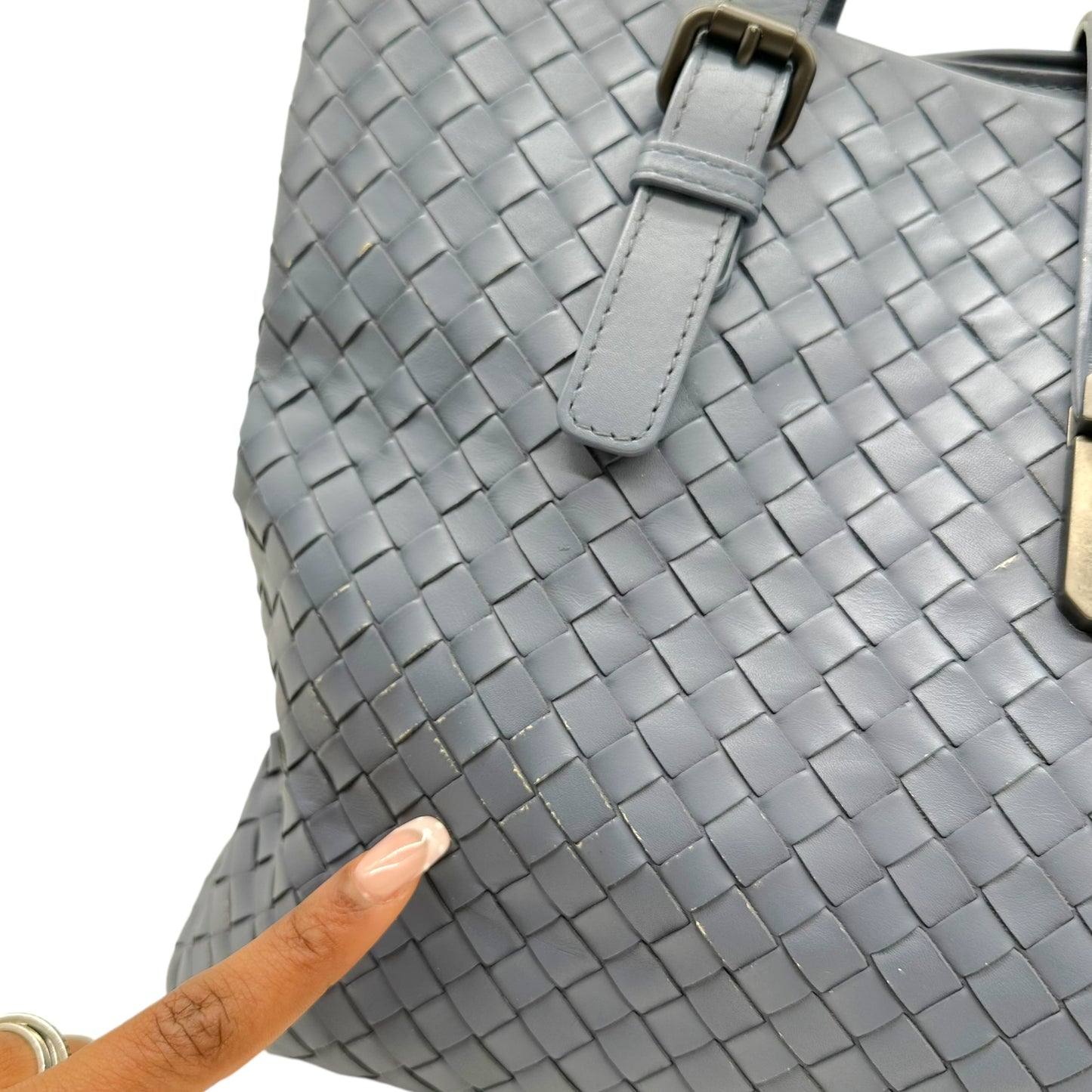 Bottega Veneta Dusty Blue Intrecciato Leather Roma Tote Bag