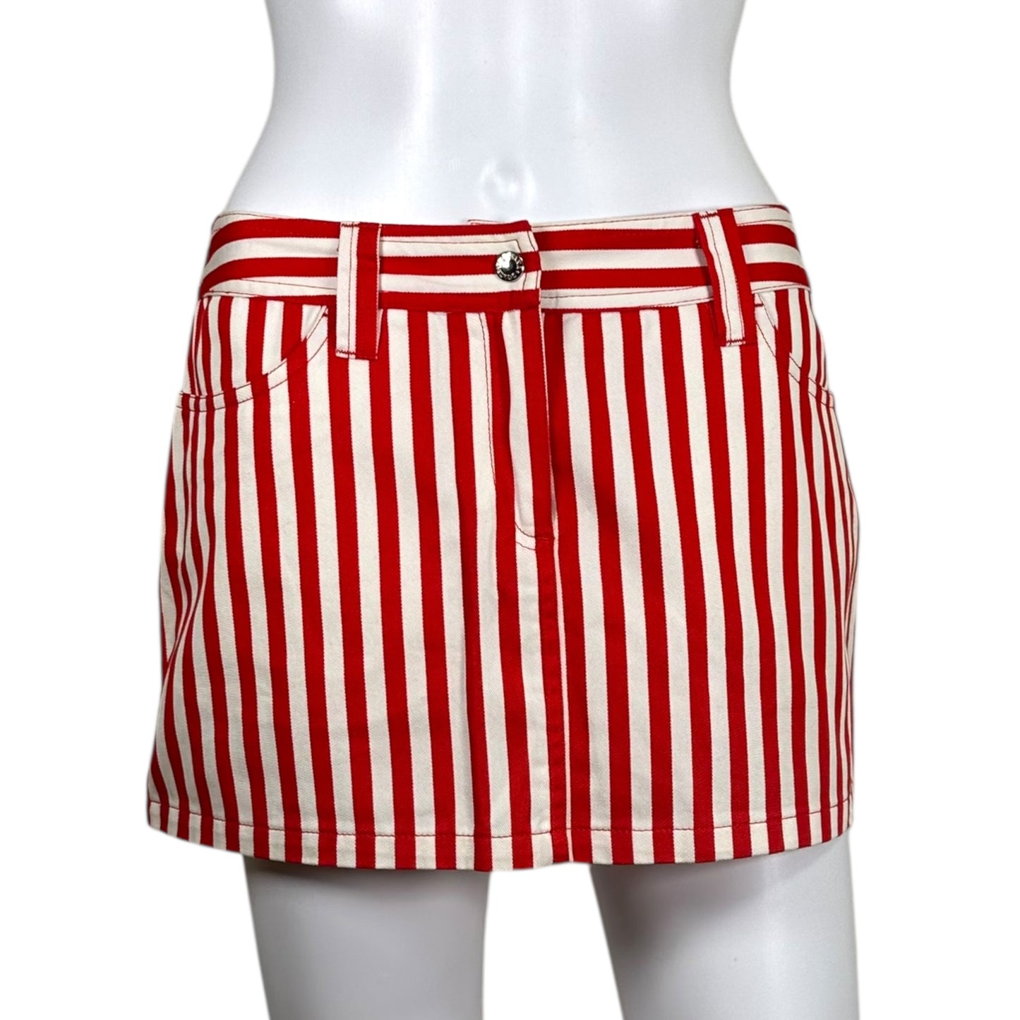 Dolce & Gabbana Beachwear Red & White Studded Striped Mini Skirt