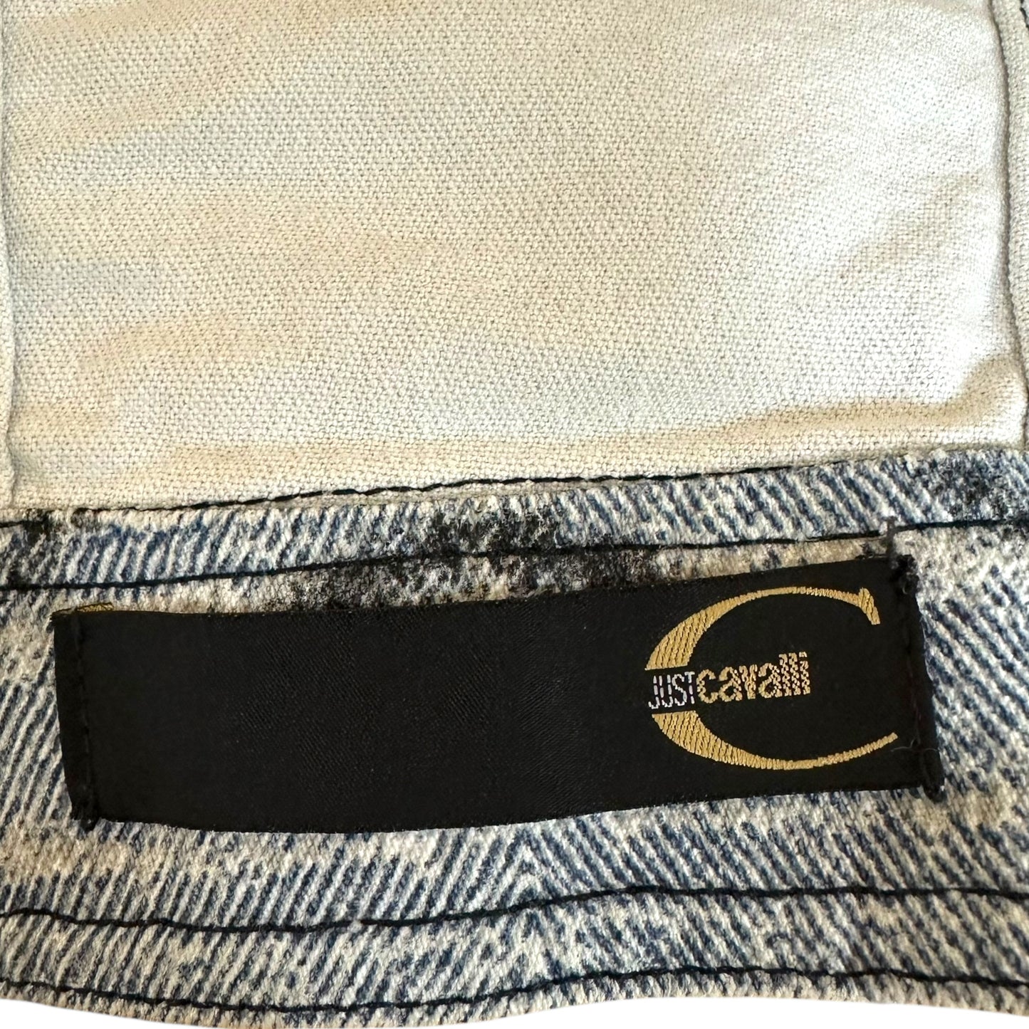 Just Cavalli Roberto Cavalli Blue Tiger Print Denim Jacket