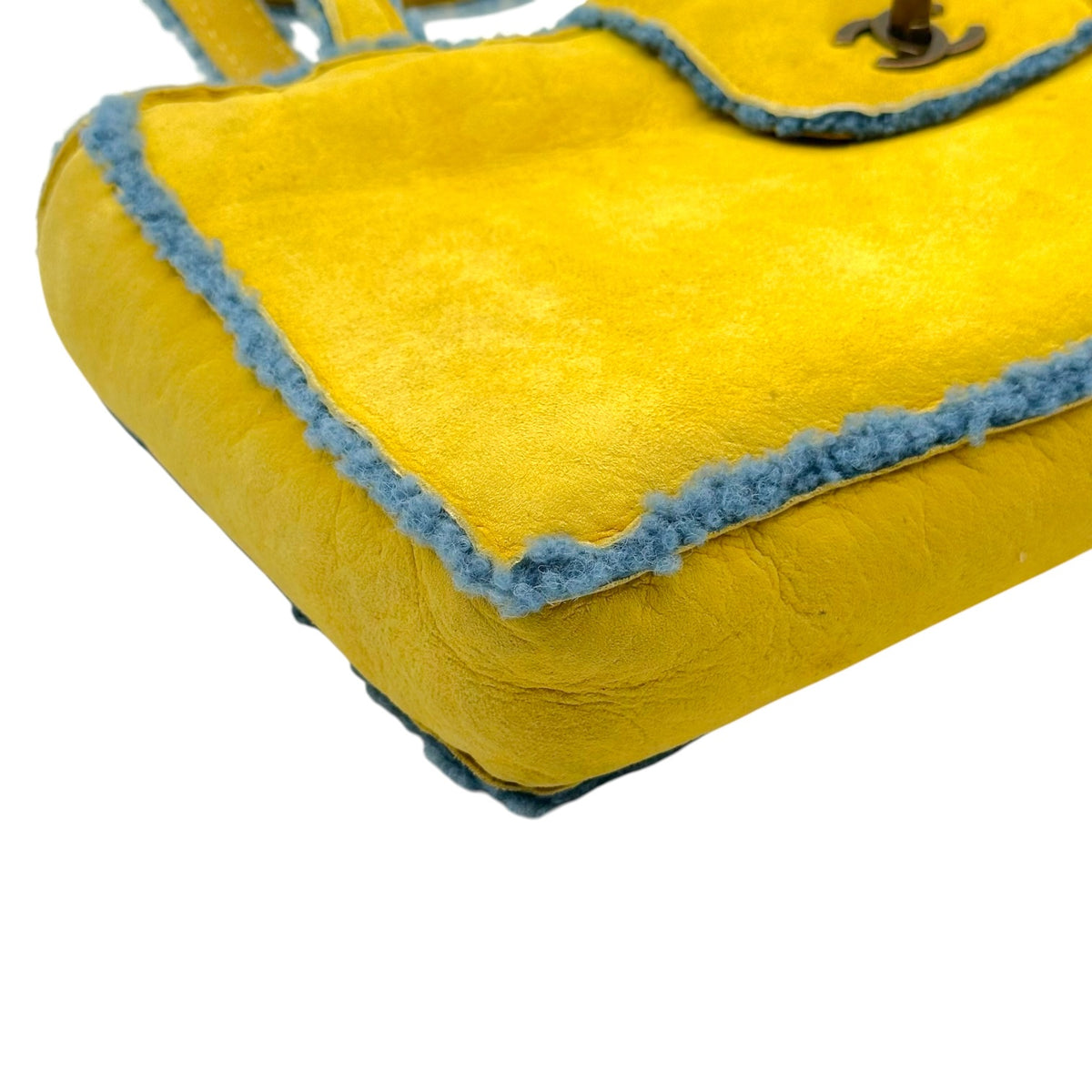 Chanel Yellow Blue Shearling Turnlock Handbag 1990s