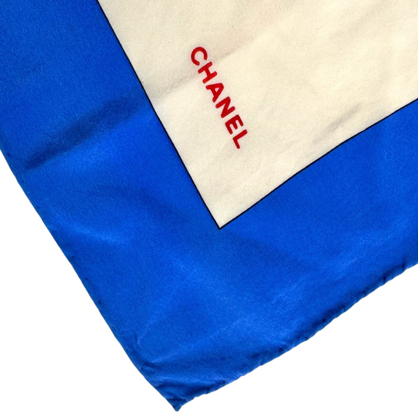 Chanel Blue Red & White Geometric CC Logo Silk Square Scarf