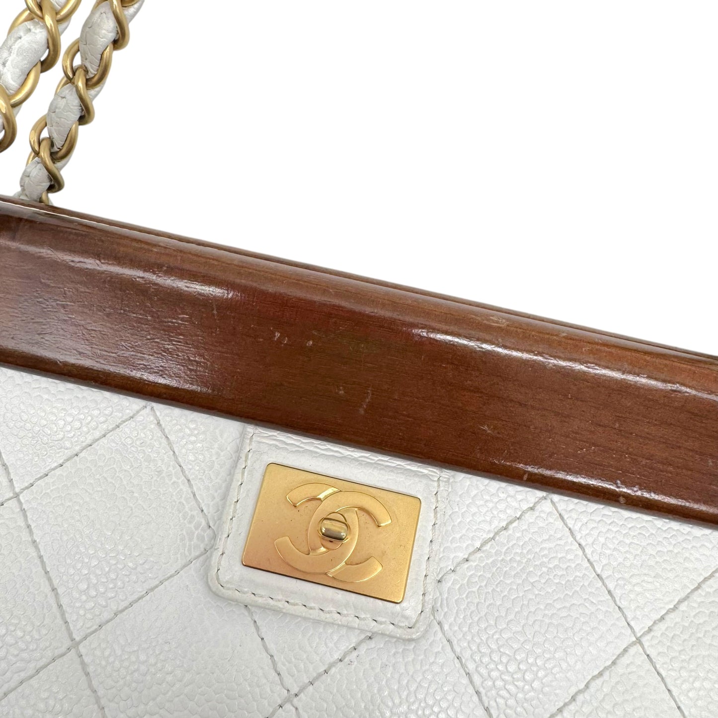 Chanel White Caviar Matelasse Wood Bar Shoulder Bag 2003-04 - Outfit Repeater
