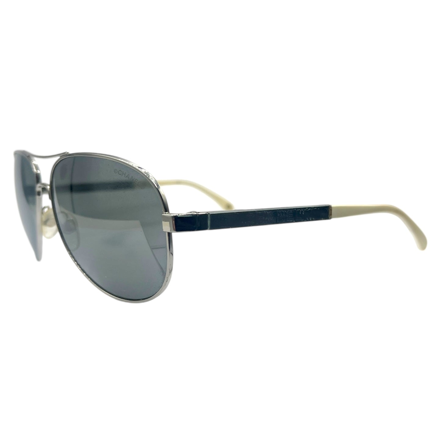 Chanel Silver Mirrored Aviator Sunglasses w/ Case