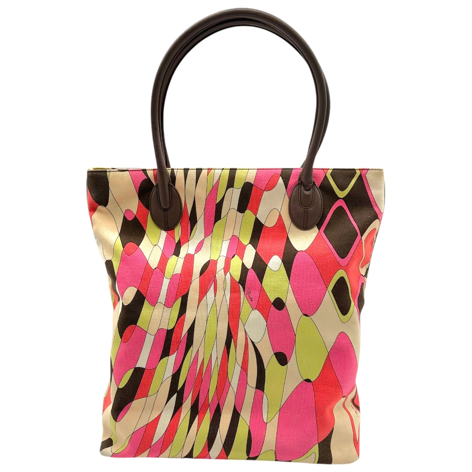 Emilio Pucci Large Canvas Tote Bag Pink Orange Brown