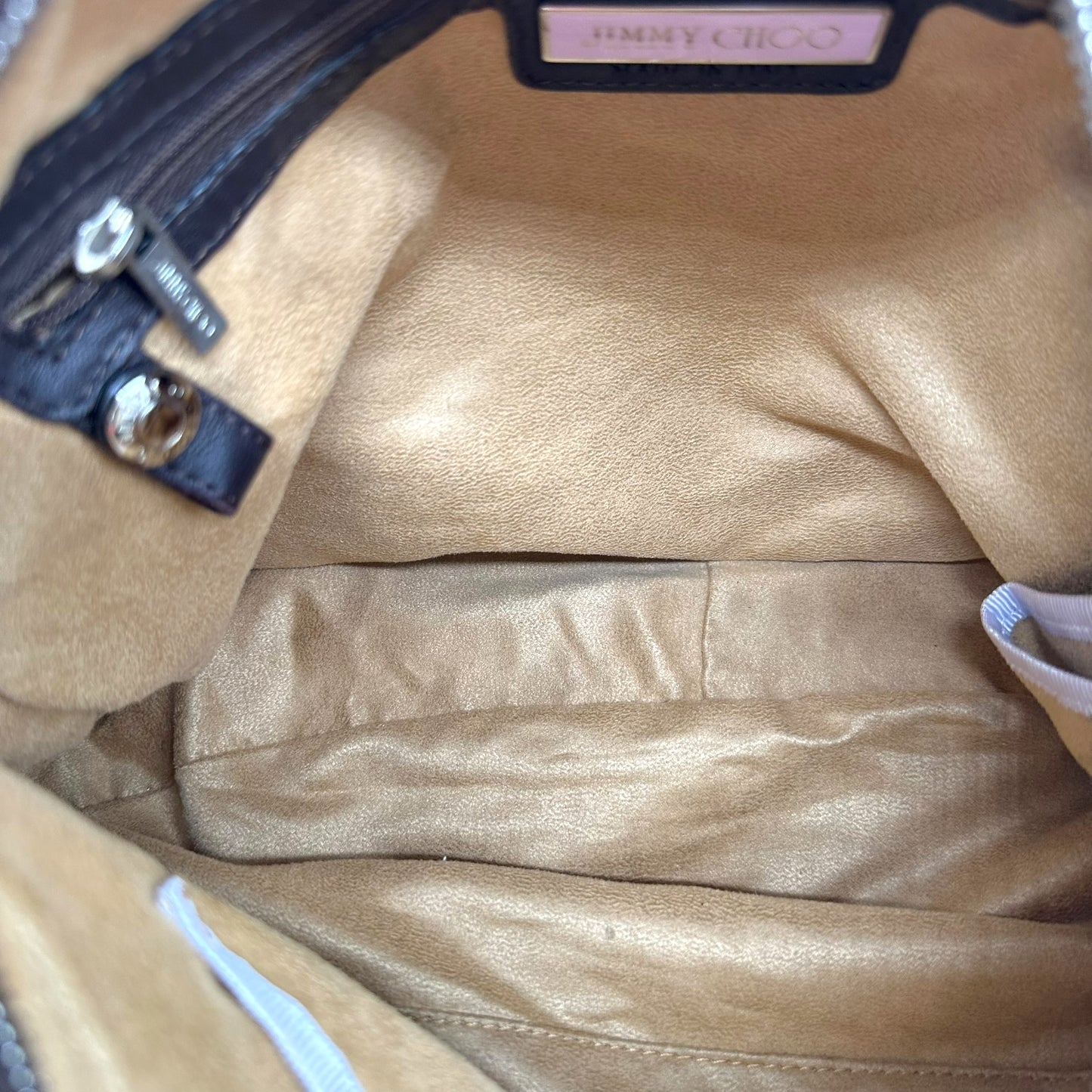 Jimmy Choo Brown Suede & Leather Studded Fringe Hobo Bag