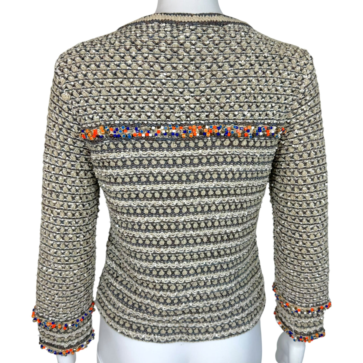Chanel Taupe Tweed Sequin Knit Crop Cardigan