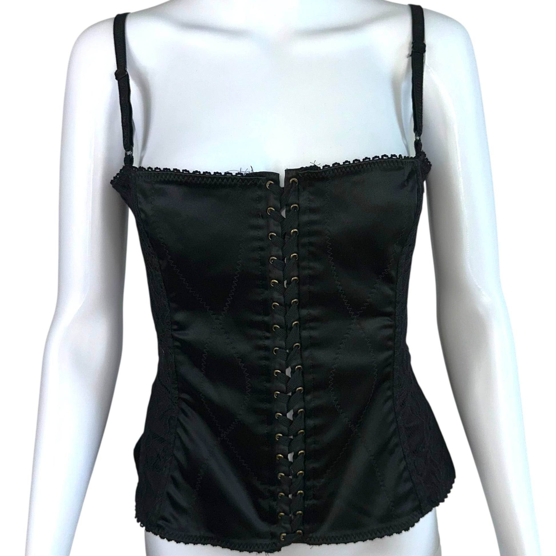 D&G Dolce & Gabbana Black Lace Up Silk Paneled Corset Top - Outfit Repeater