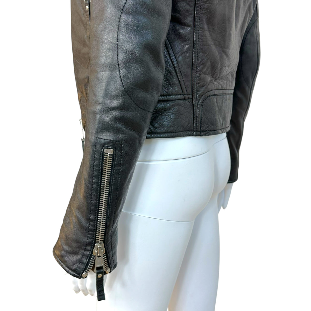 Balenciaga Black Leather Moto Jacket Zip-Up XS