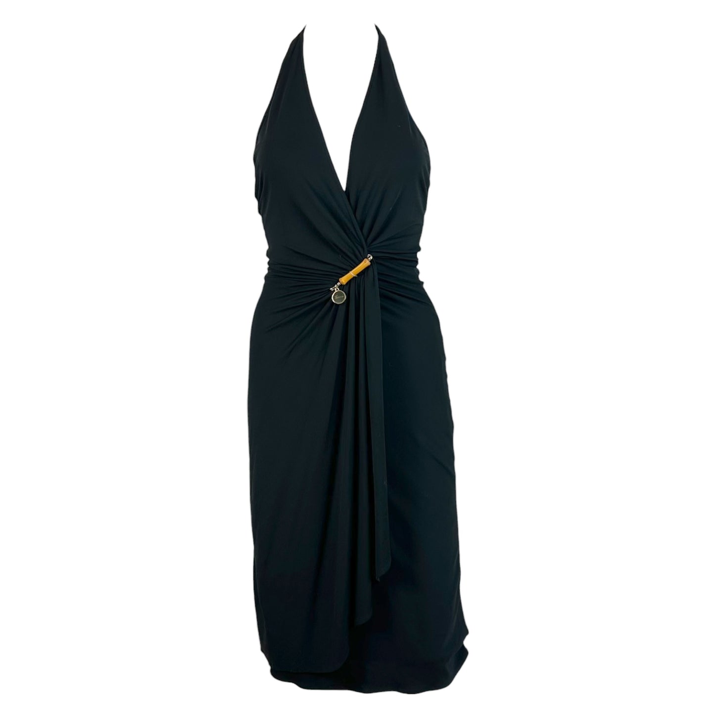 Gucci Black Halter Midi Dress with Bamboo Charm