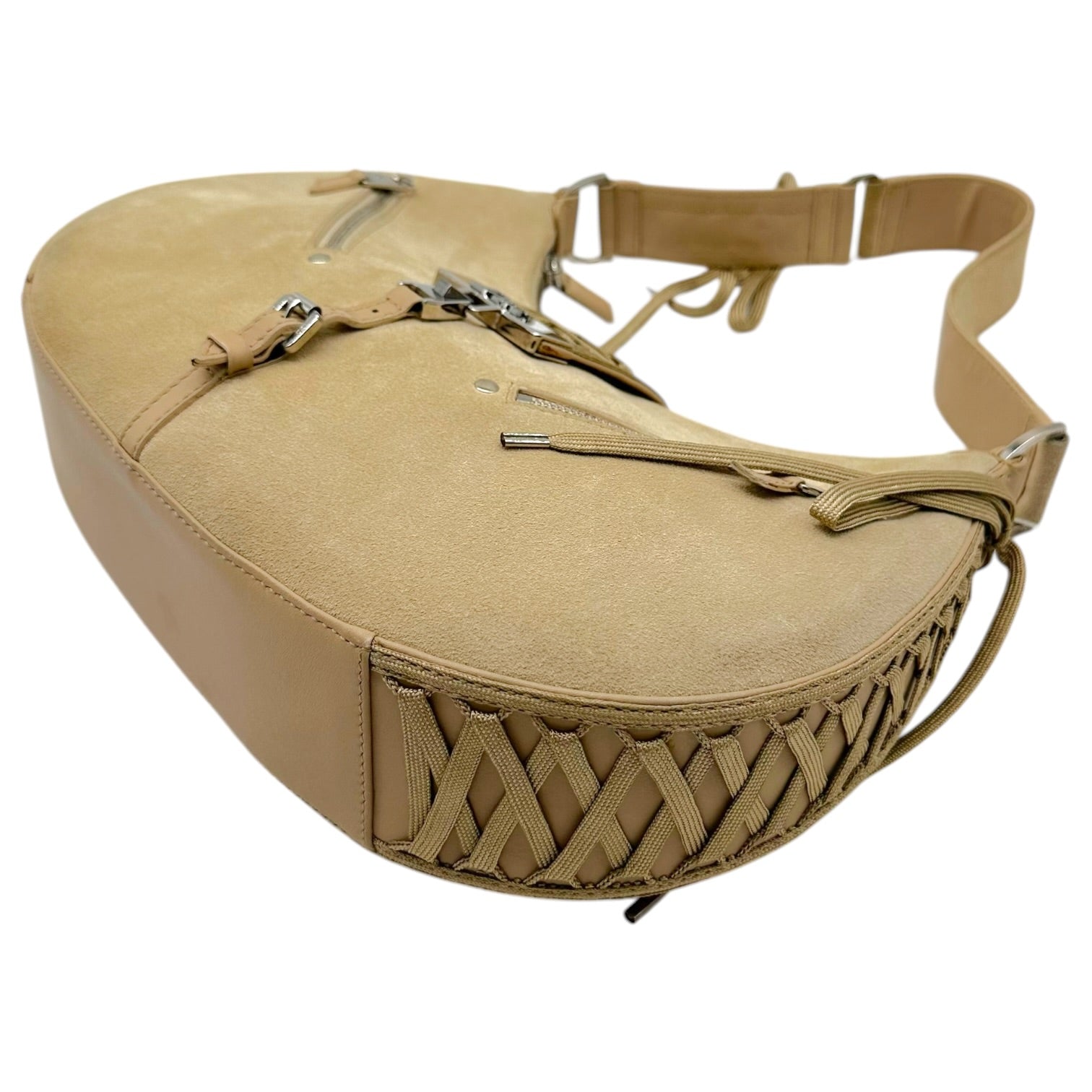 Christian Dior Tan Suede Lace Up Shoulder Bag