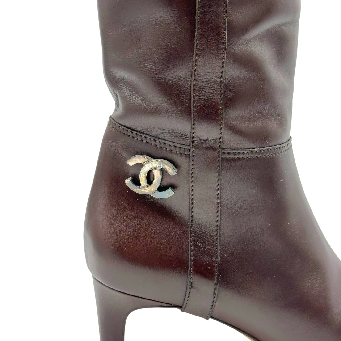 Chanel Brown & Black Leather Heeled Riding Boots