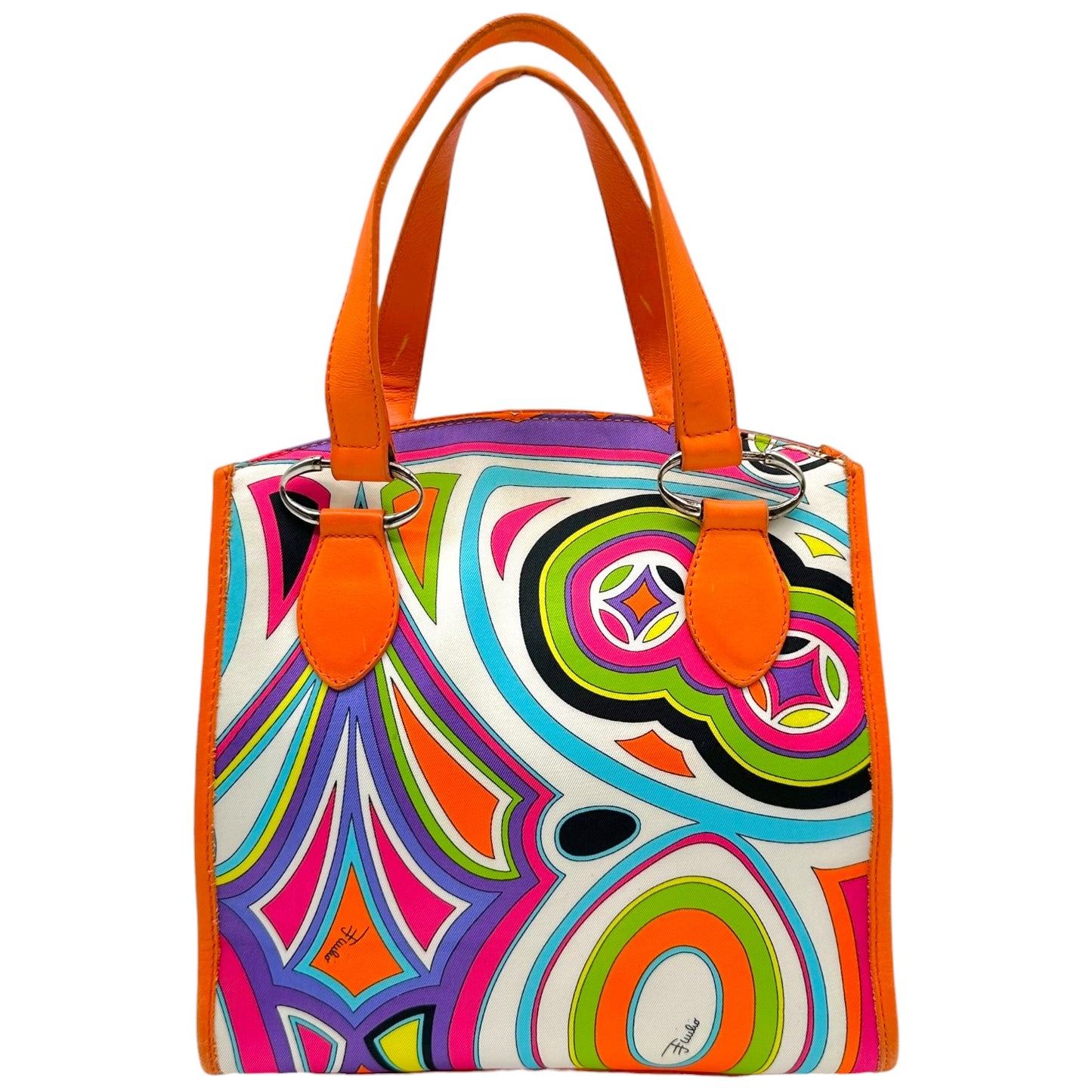 Emilio Pucci Orange & Multicolor Printed Silk Mini Tote Handbag