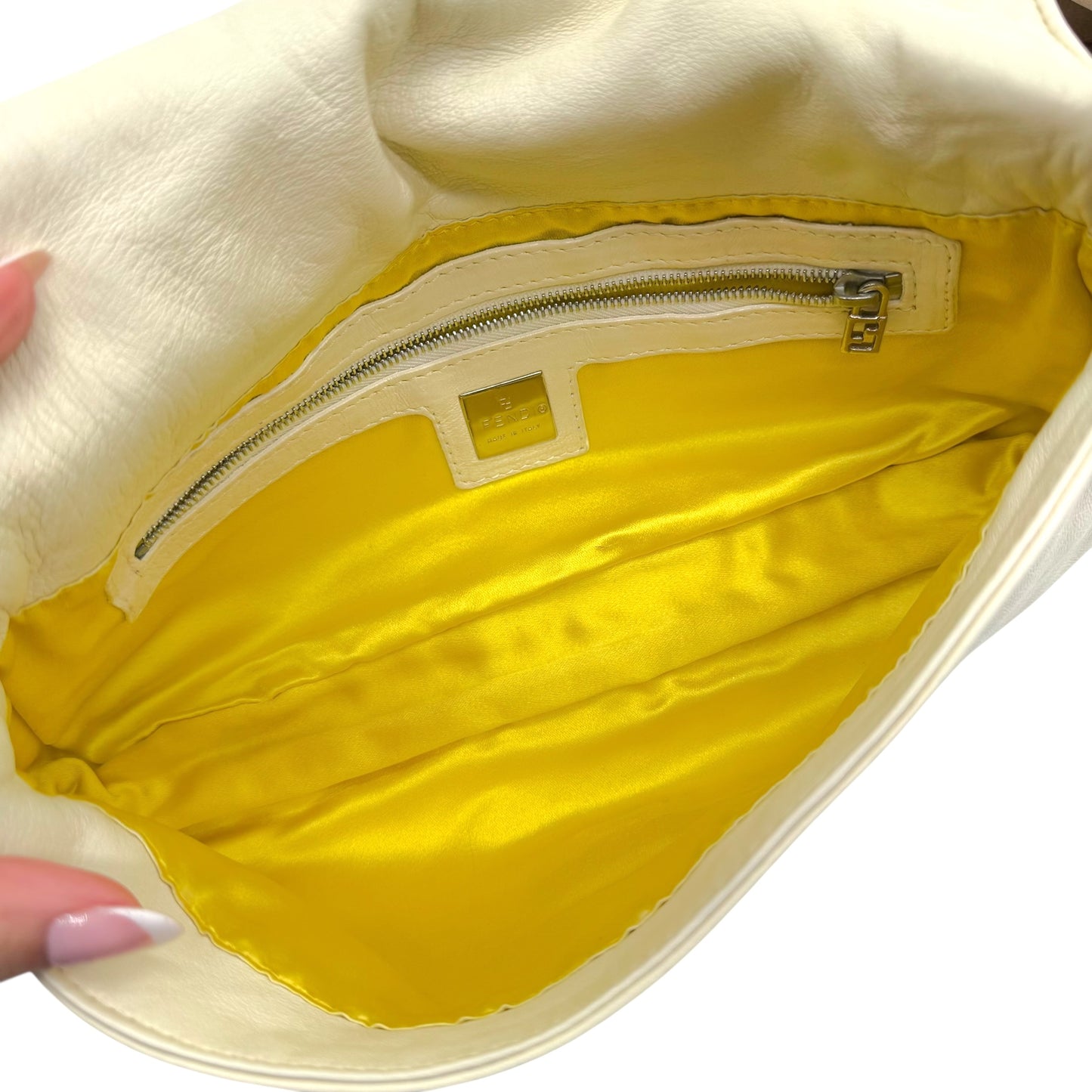 Fendi White Leather & Yellow Enamel Baguette Bag - Outfit Repeater