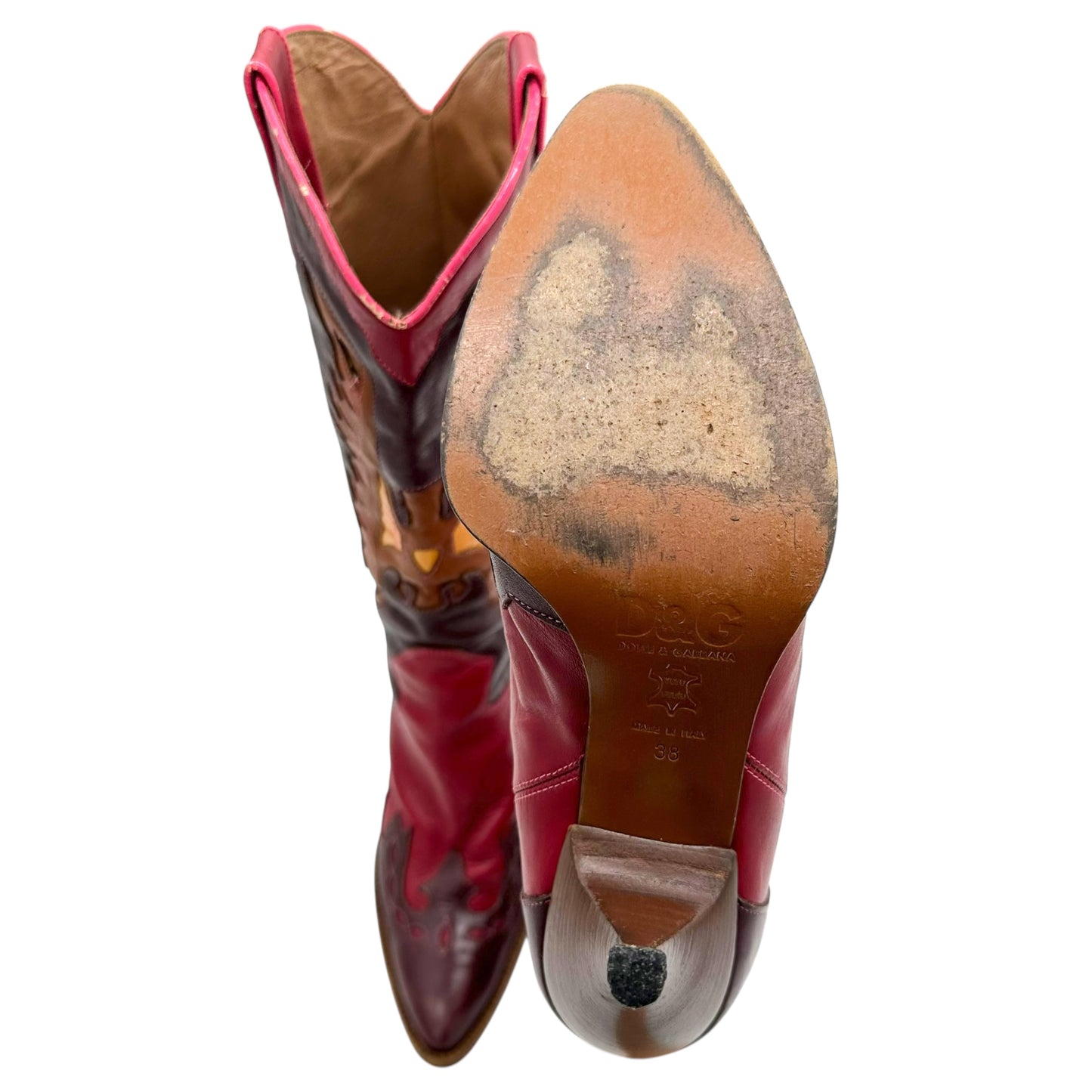 D&G Dolce & Gabbana Red Leather Cowboy Boots