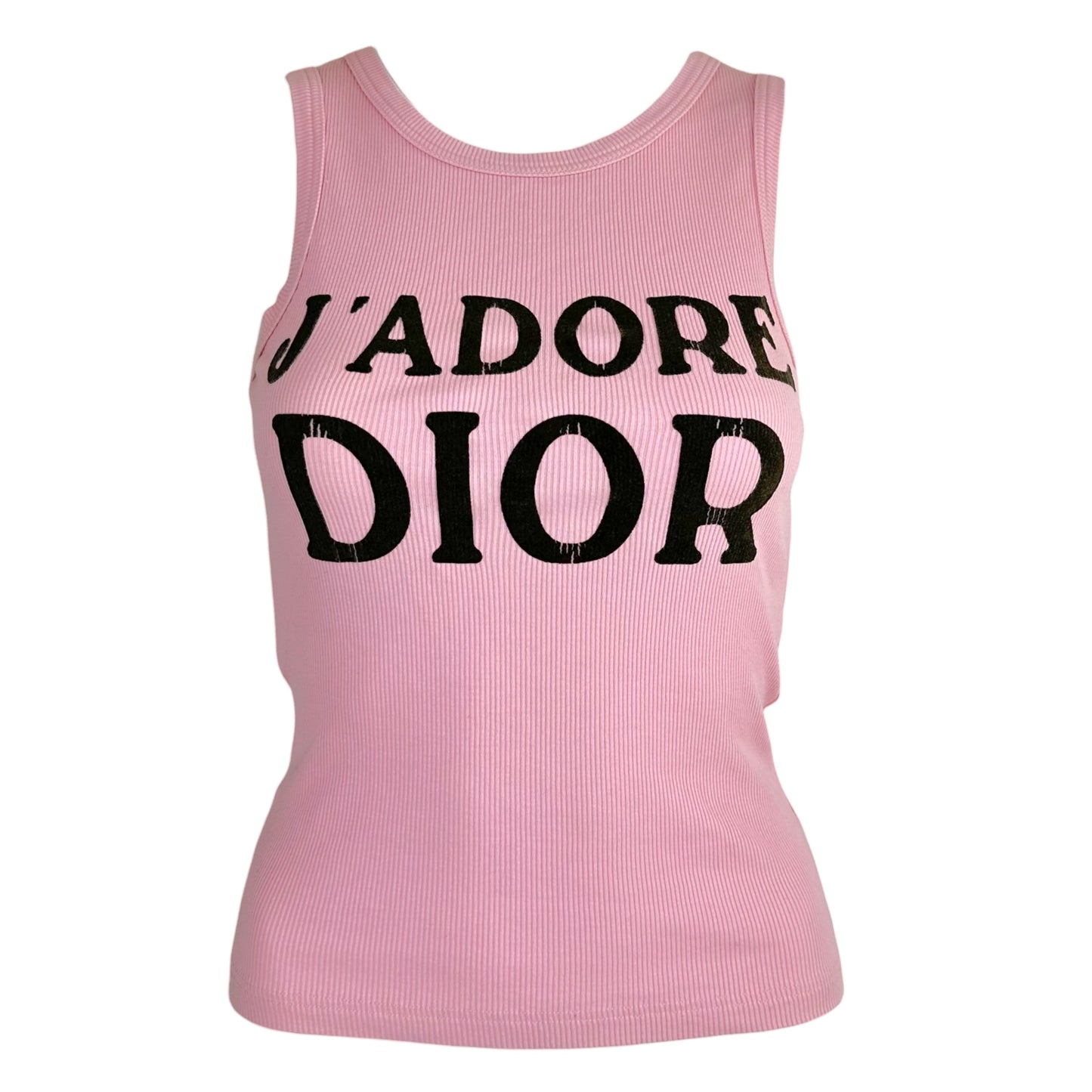 Christian Dior Ribbed Tank Top Black Pink Sleeveless