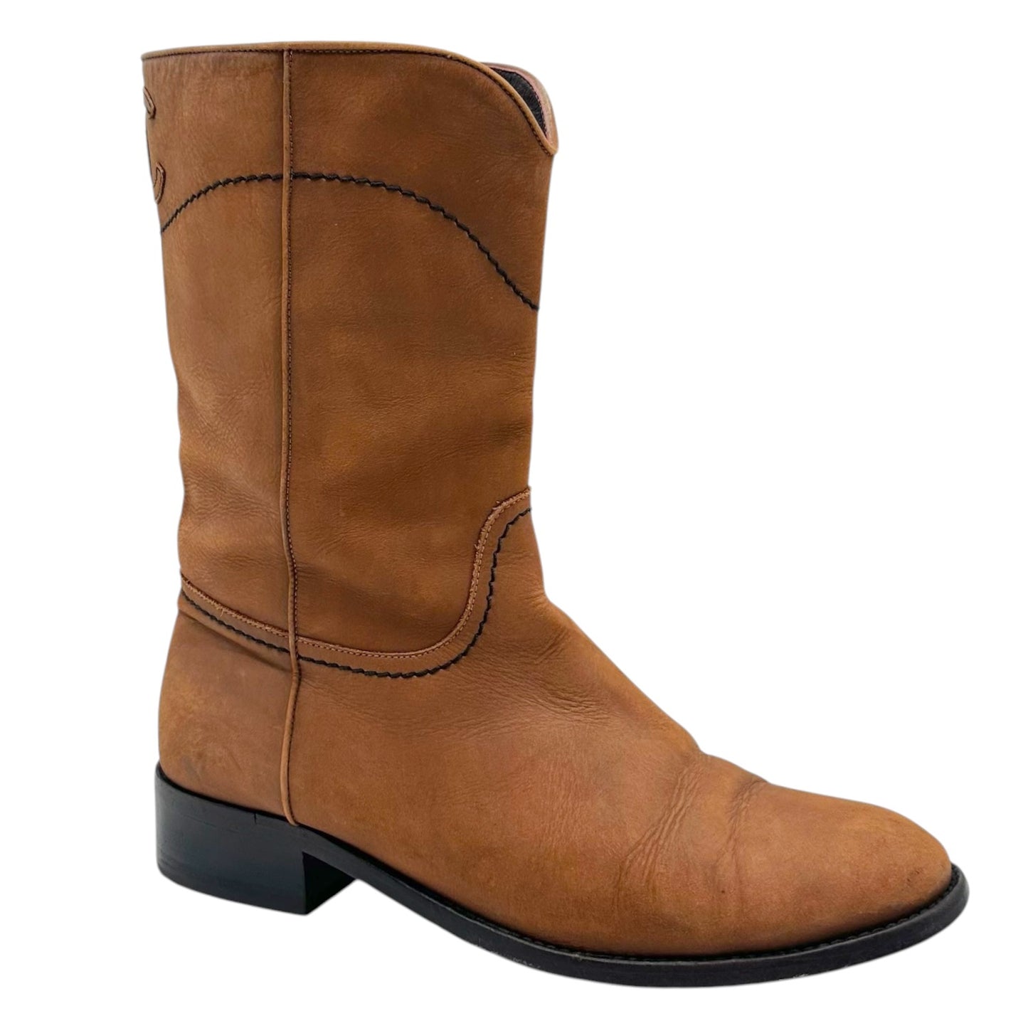 Chanel Brown Leather Logo Back Western Boots