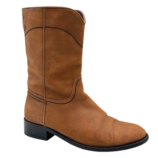 Chanel Brown Leather Western Boots with Logo Detail