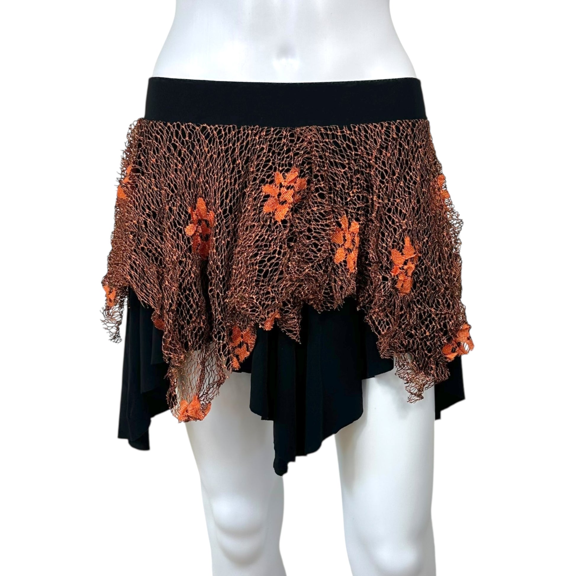Versace Versus Black & Orange Asymmetrical Lace Mini Skirt - Outfit Repeater