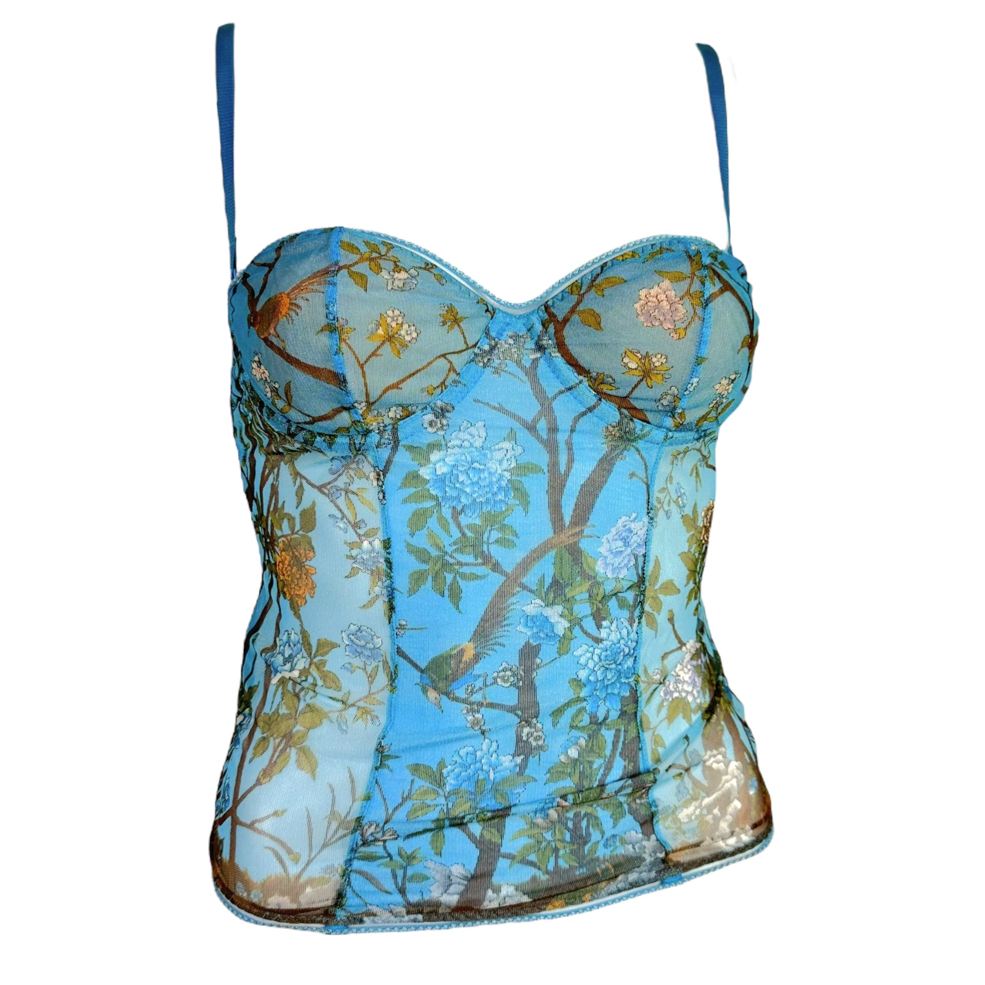 Roberto Cavalli Blue Floral Sheer Bustier Top - Outfit Repeater