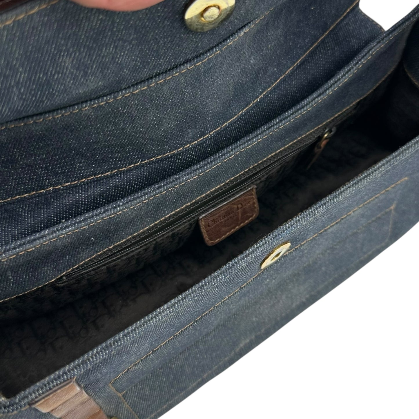 Christian Dior Denim & Brown Leather Columbus Shoulder Bag