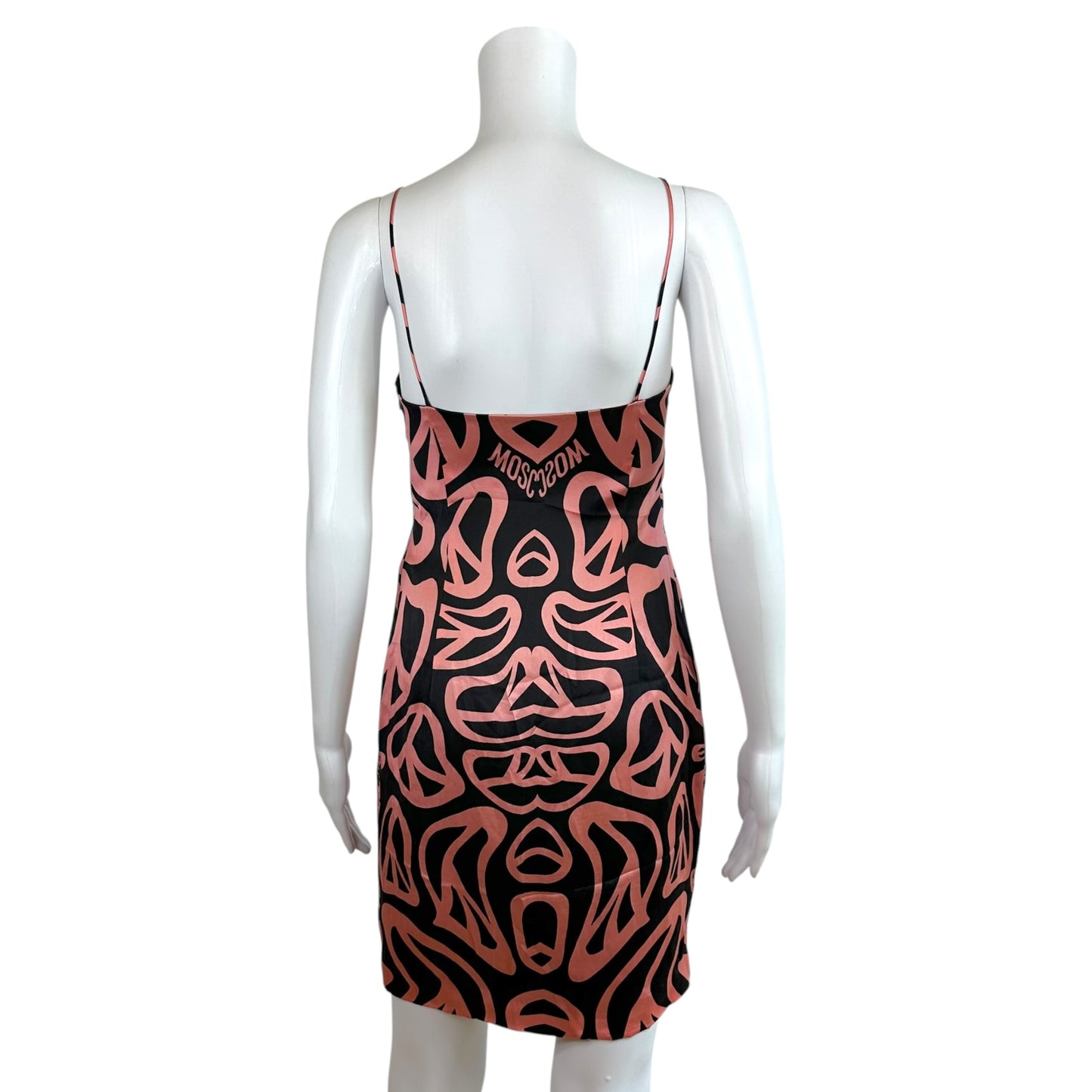 Moschino Silk Mini Dress Pink Black Peace Sign Print
