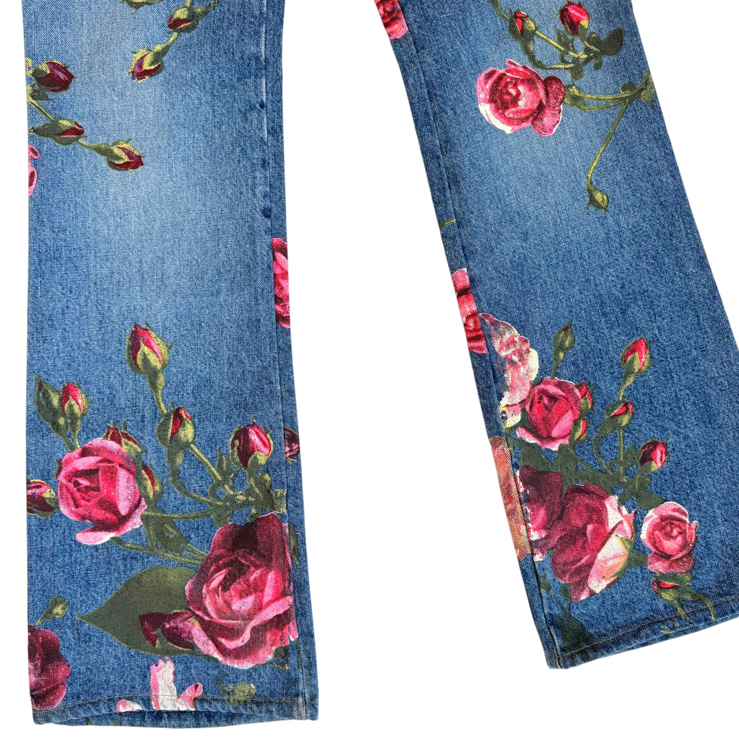 Roberto Cavalli F/W 1999 Hand Painted Rose Denim Jeans