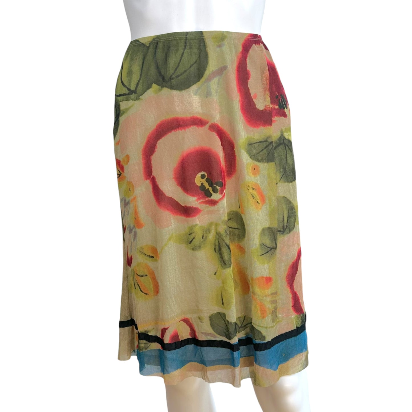 Jean Paul Gaultier Multicolor Floral Print Mesh Midi Skirt