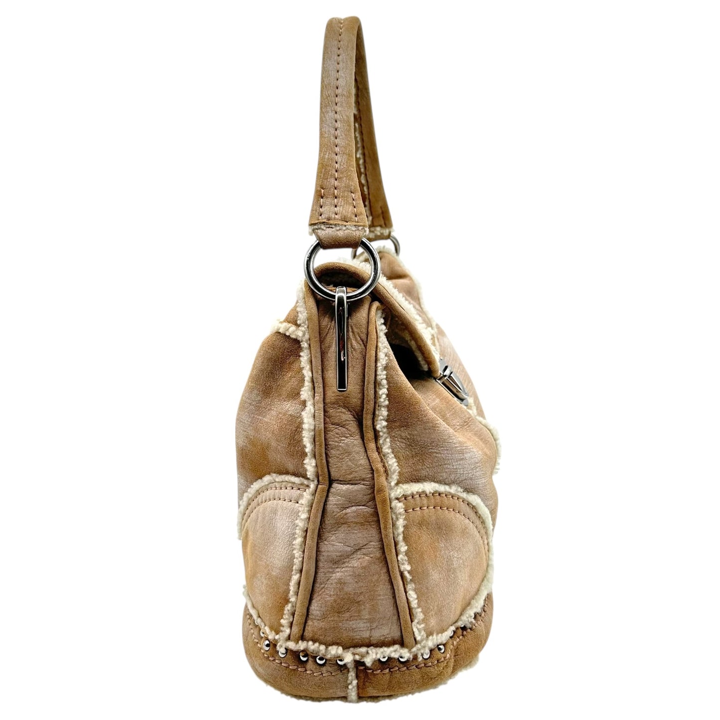 Prada Metallic Pink Shearling Hobo Bag