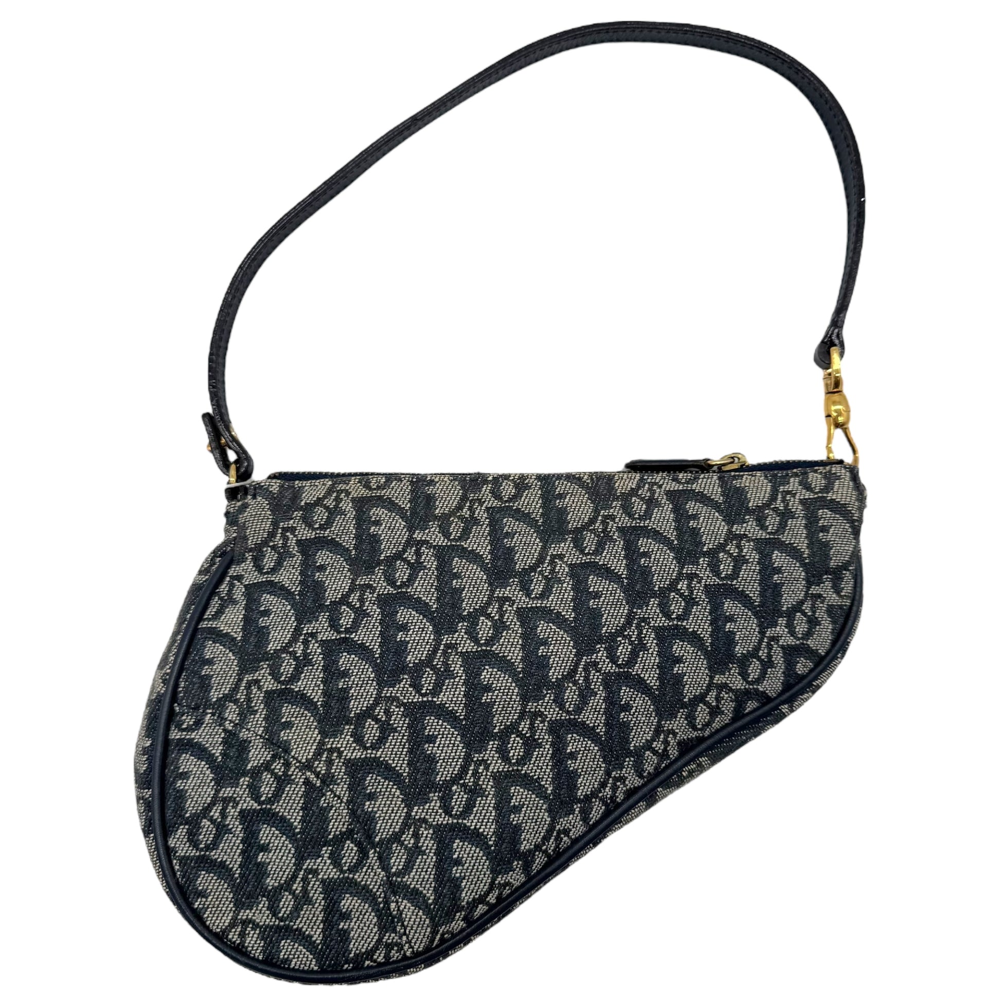 Christian Dior Navy Blue Trotter Monogram Mini Saddle Bag - Outfit Repeater