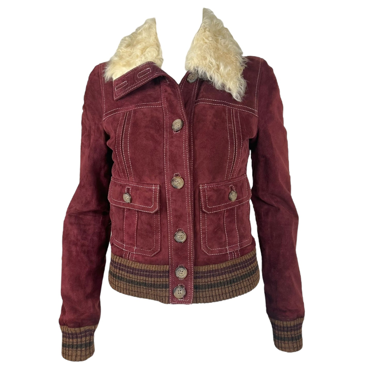 D&G Dolce & Gabbana Red Suede Fur Trim Bomber Jacket