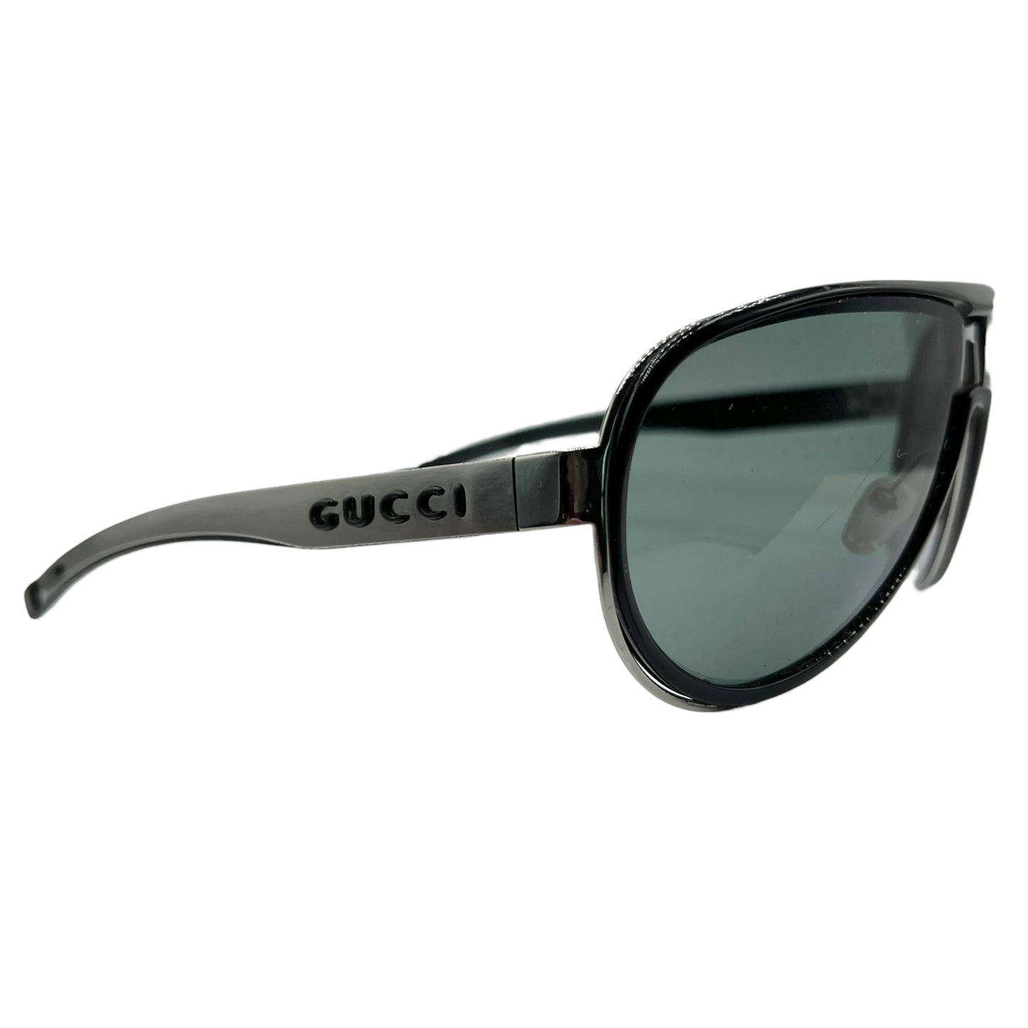 Gucci Black & Silver Oversized Aviator Sunglasses w/ Case