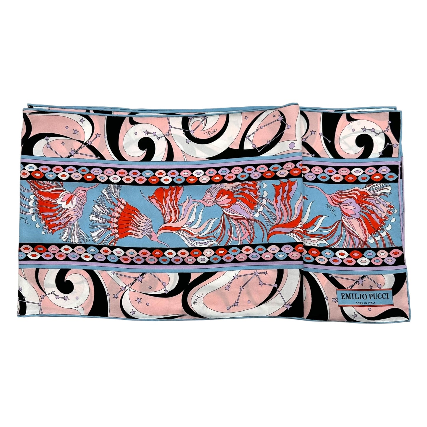 Emilio Pucci Multicolor Astrological Printed Silk Long Scarf