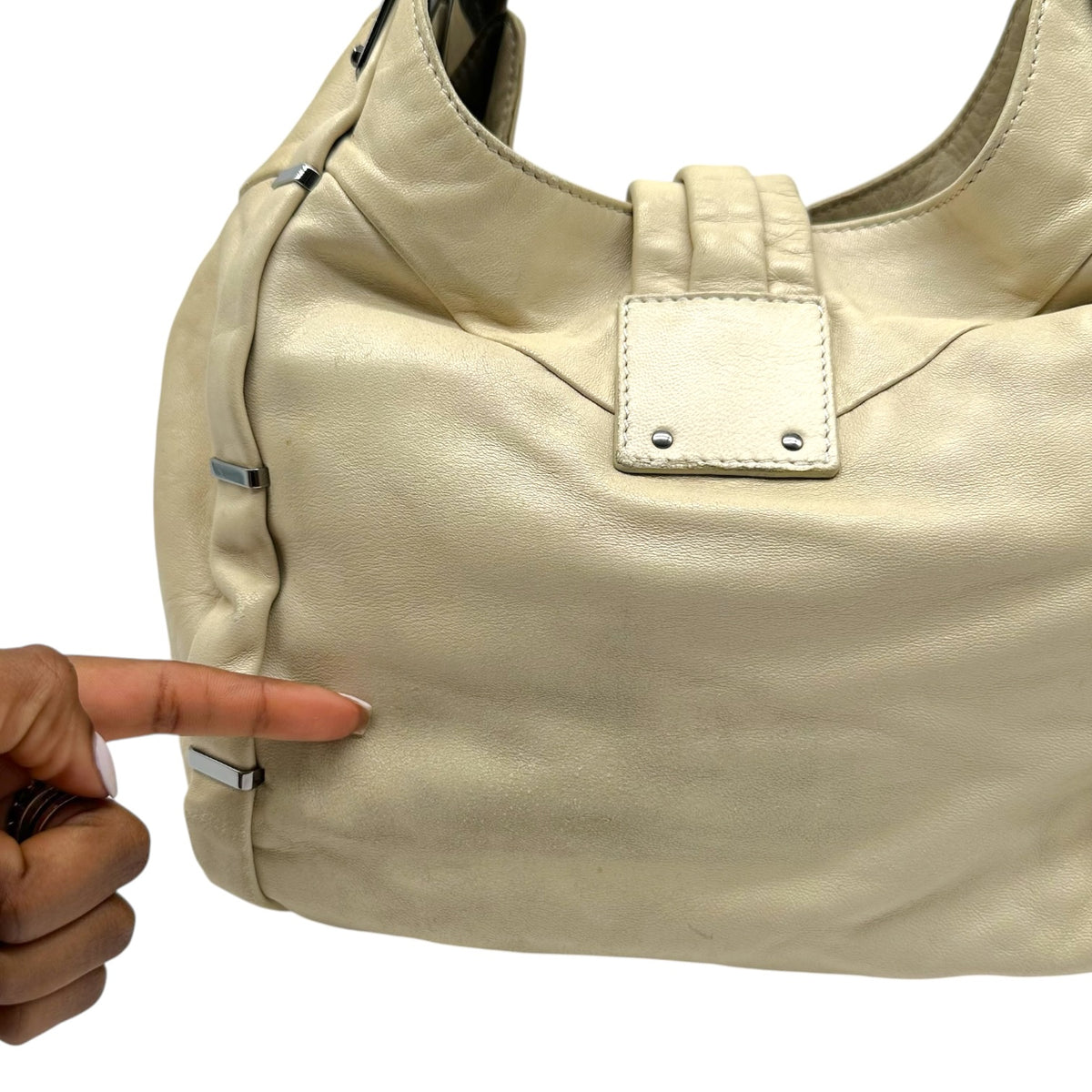 Celine Hobo Shoulder Bag Ivory Leather Fringe Trim