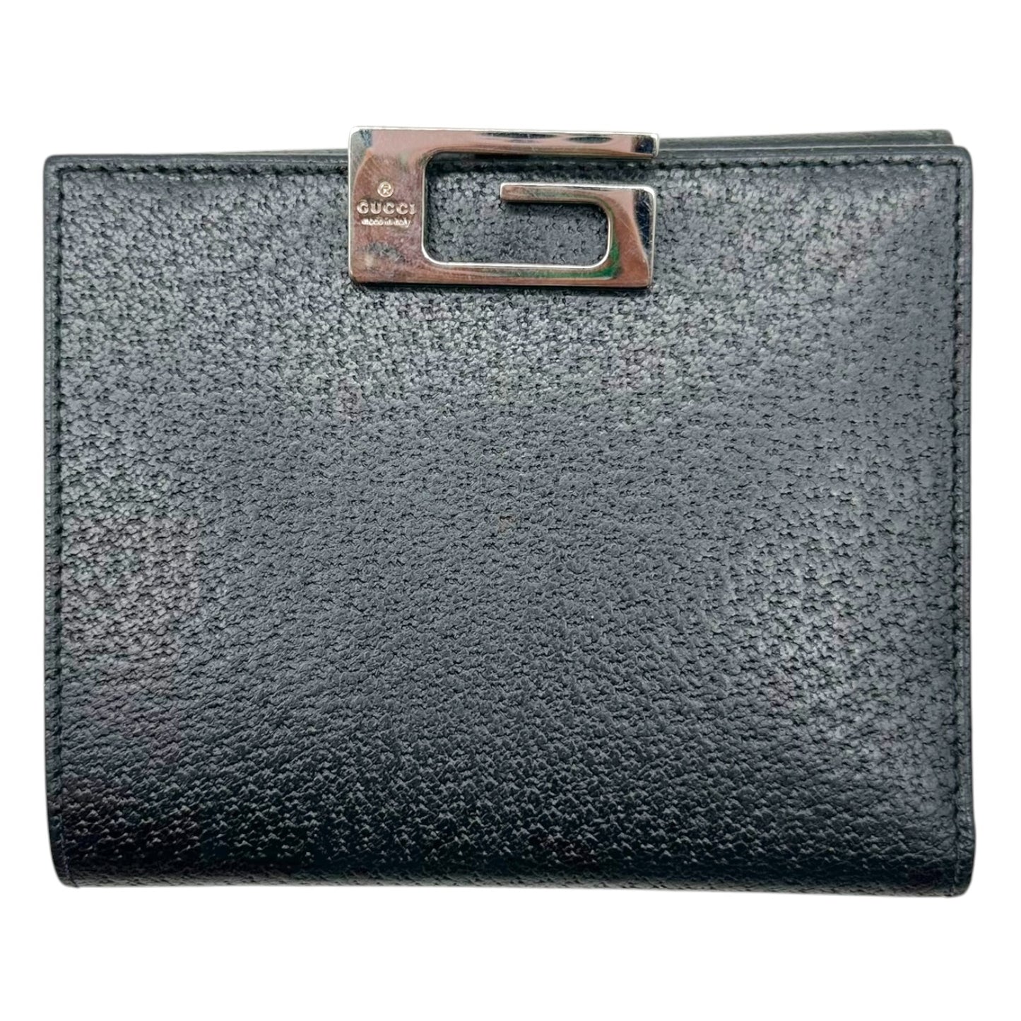 Gucci Black Leather Bi-Fold Wallet with Silver G Logo