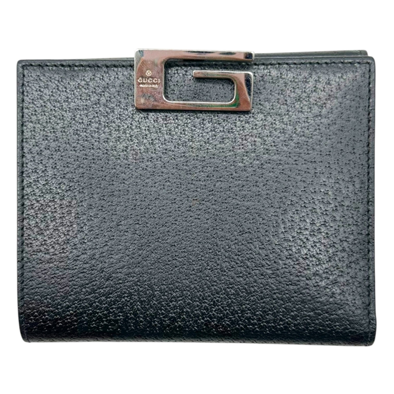 Gucci Black Leather Bi-Fold Wallet with Silver G Logo