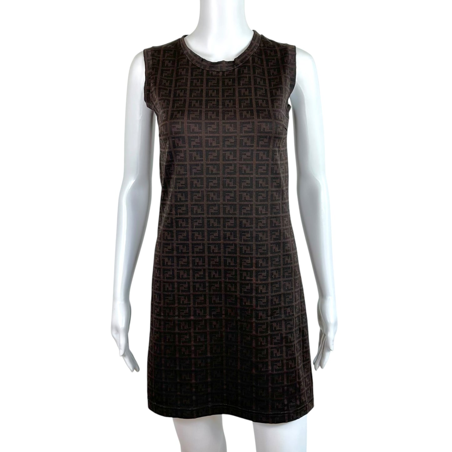 Fendi Mini Dress Brown Black Zucca Monogram Sleeveless