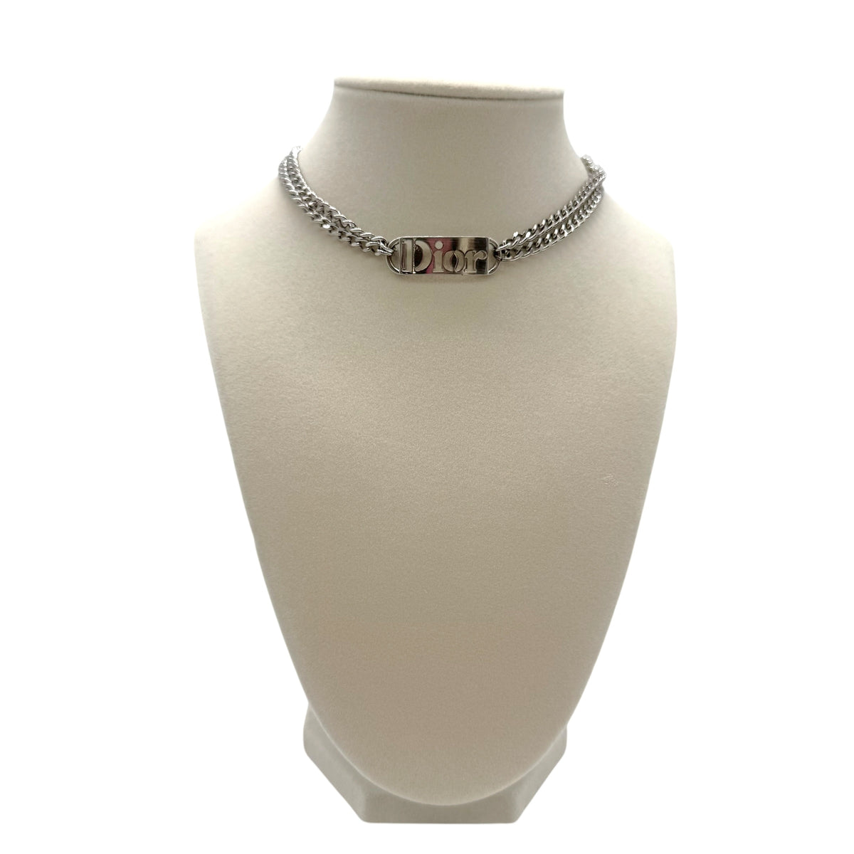 Christian Dior Silver Curb-Chain Logo Choker Necklace