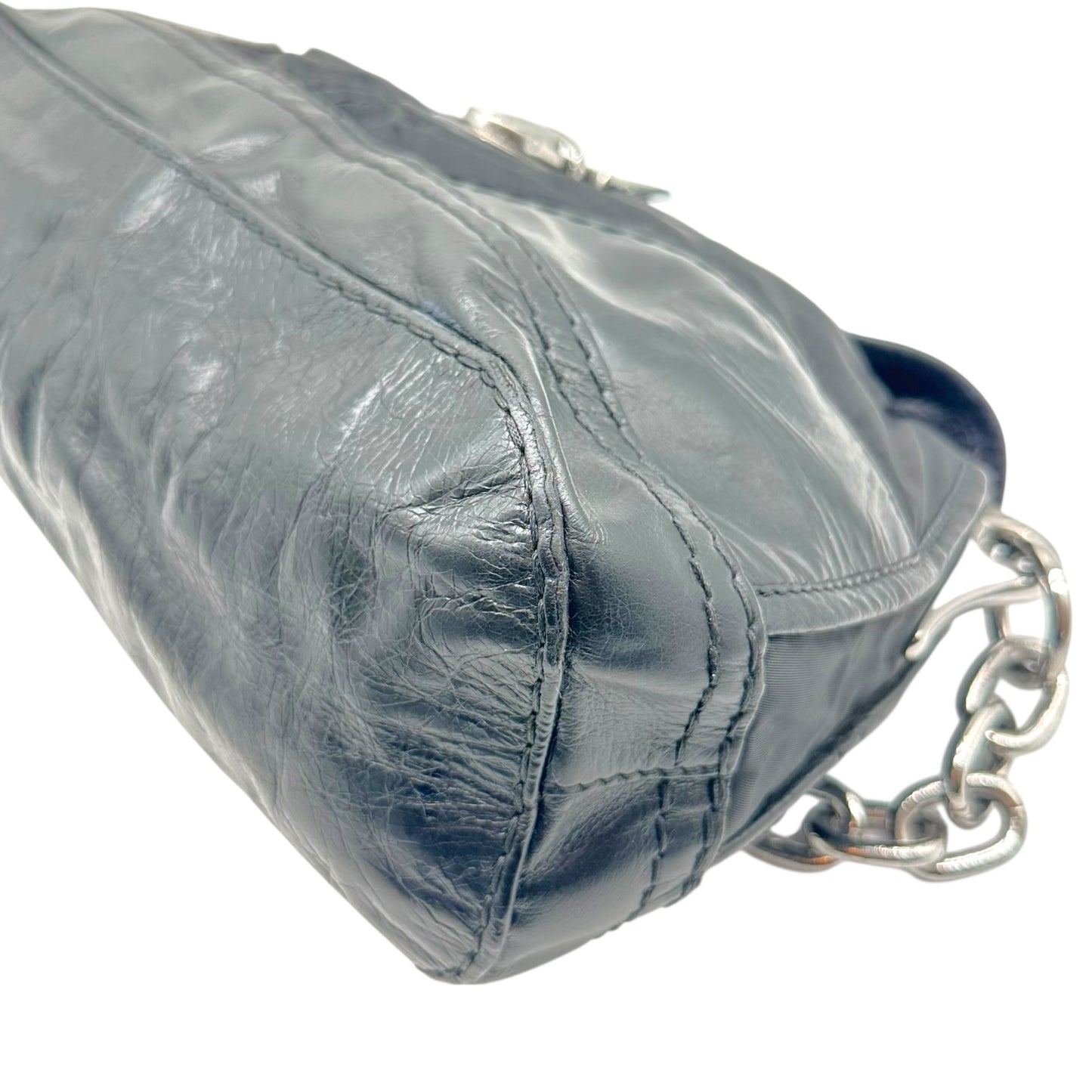 Prada Black Leather & Nylon Chain Strap Shoulder Bag