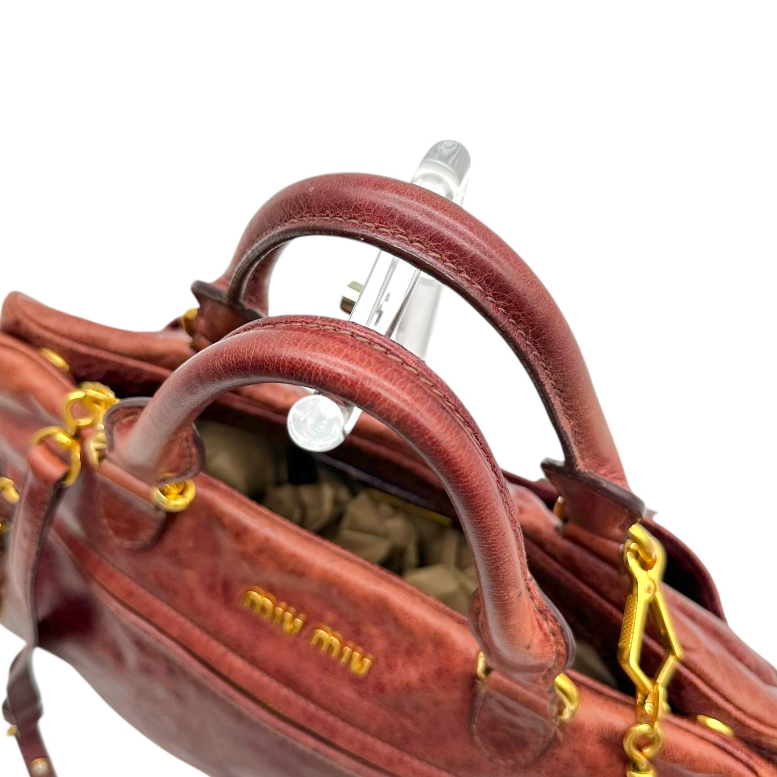 Miu Miu Burgundy Leather 2-Way Bag with Gold Hardware