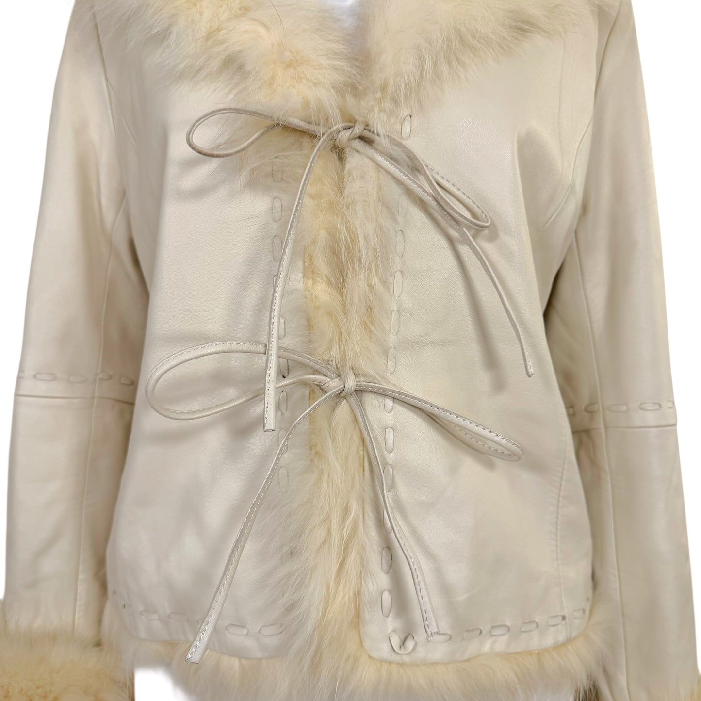 Balmain Ivory Leather & Fur Tie Front Jacket *AS IS* - Outfit Repeater