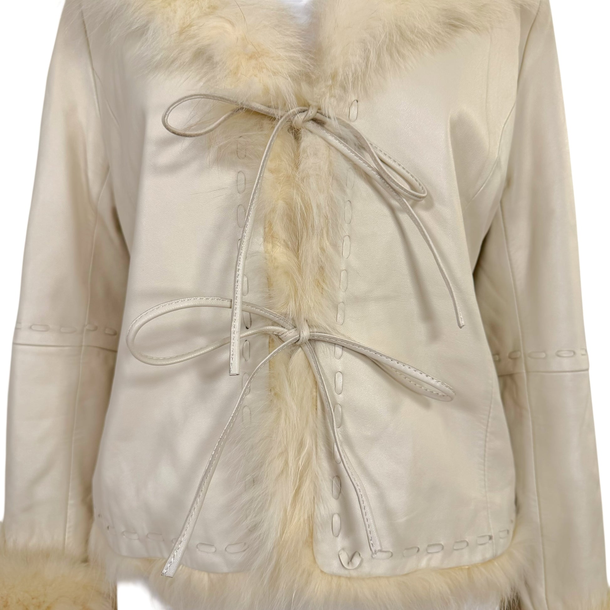 Balmain Ivory Leather & Fur Tie Front Jacket *AS IS* - Outfit Repeater