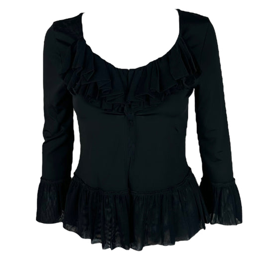 Jean Paul Gaultier Black Mesh Ruffle Trim Cardigan