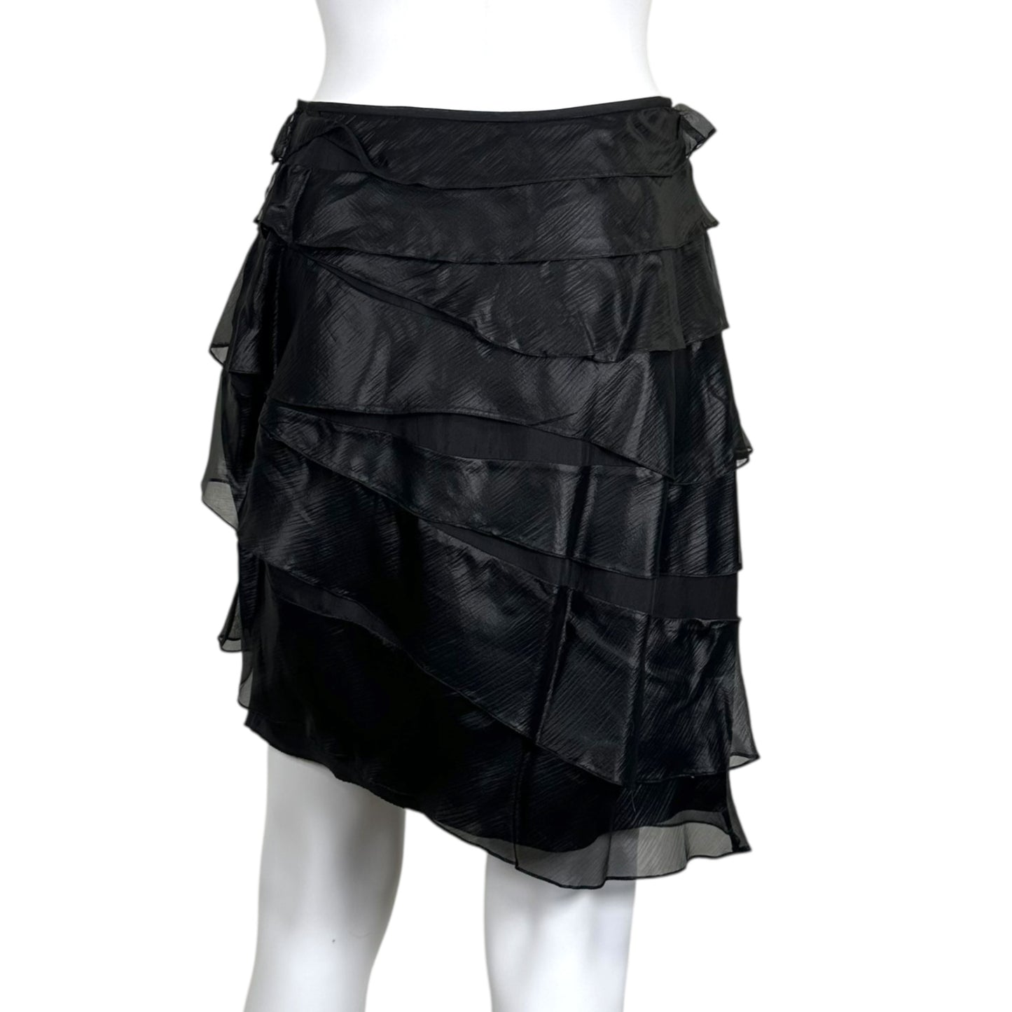 John Galliano Black Tiered Silk Midi Skirt