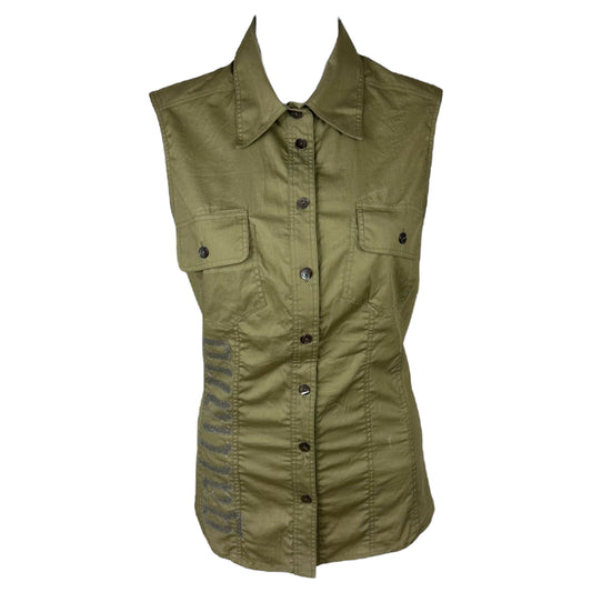 Galliano Khaki Green Button Up Logo Blouse