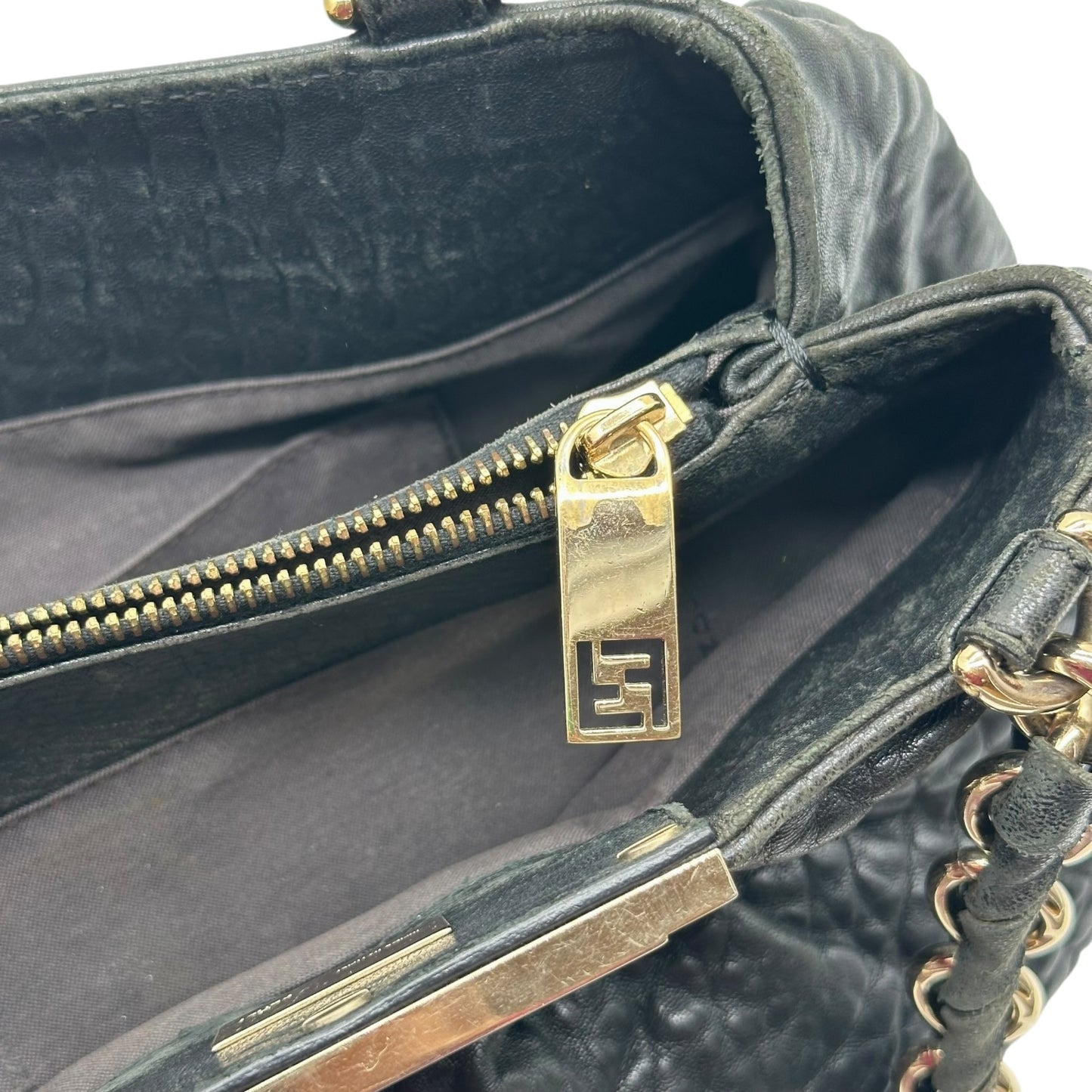 Fendi Black Leather Mia Logo Hardware Bag