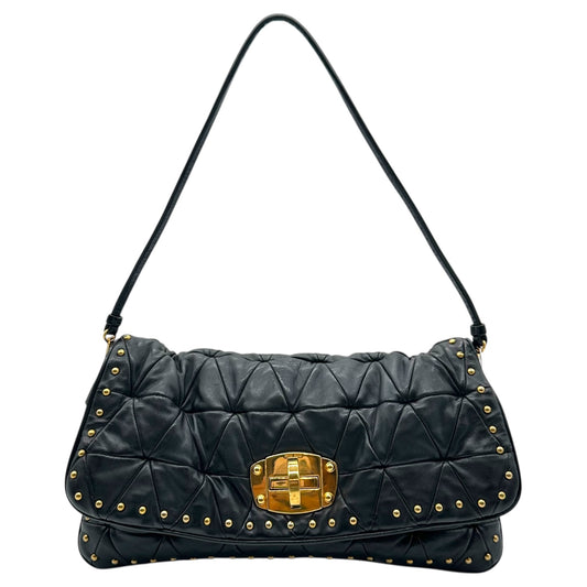 Miu Miu Black Leather & Gold Studs Quilted 2-Way Shoulder Clutch Bag - Outfit Repeater