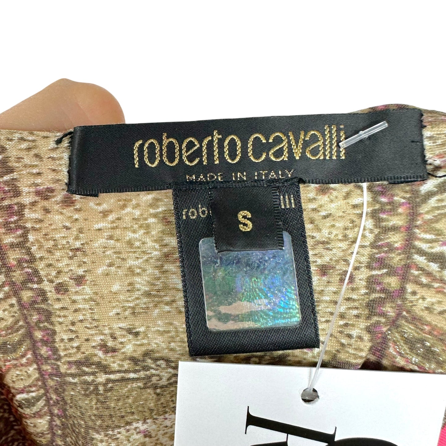 Roberto Cavalli 2004 Pink Paisley Print Silk & Leather Lace-Up Top