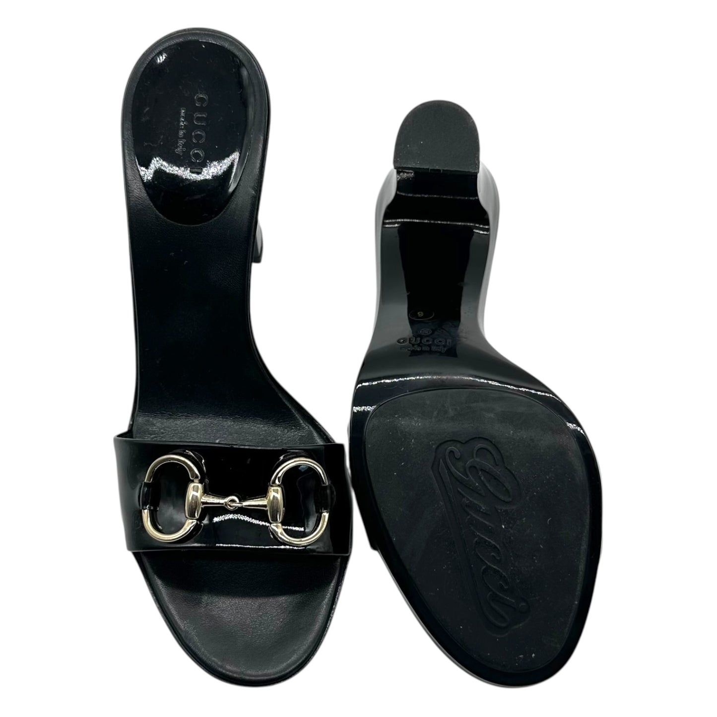 Gucci Black Patent Horsebit Mule Heels